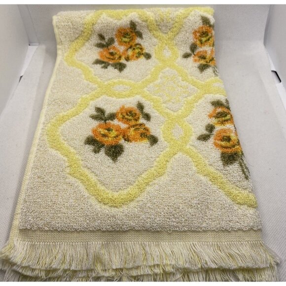 Lady Galt Hand Towel Orange Yellow Floral Fringe Made In Canada Cotton Vintage - Picture 1 of 9